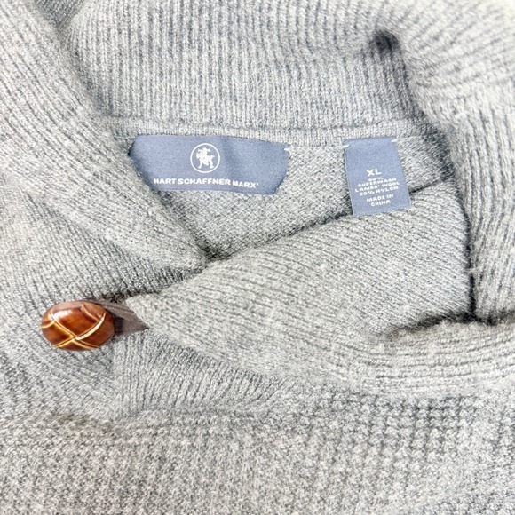 Hart Schaffner Marx Mens XL Gray Shawl Collar‎ Elbow Patch Sweater Lambs Wool - Picture 4 of 6